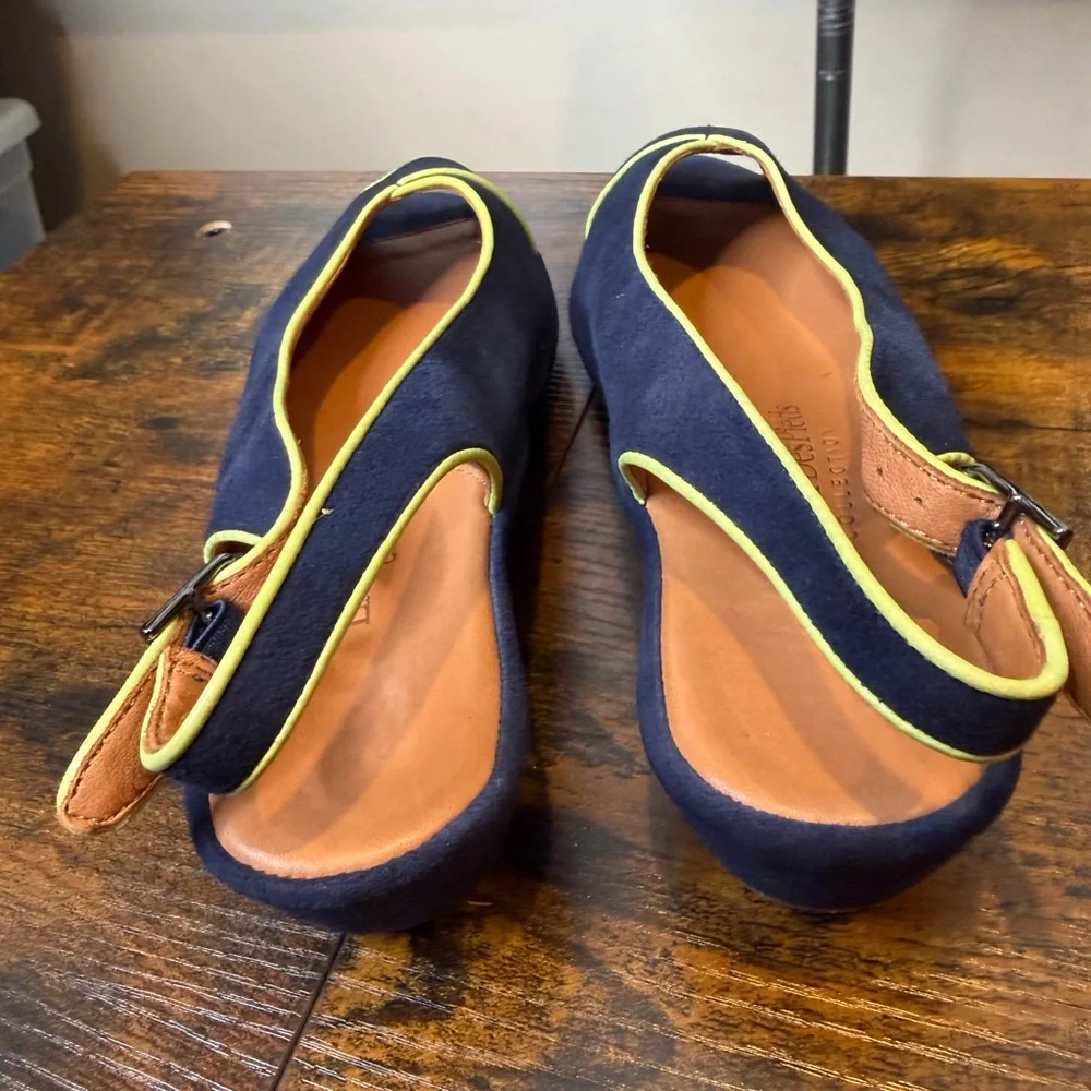 L'Amour des Pieds Bryer Leather Navy Yellow Sling Back Shoe Size 7.5
